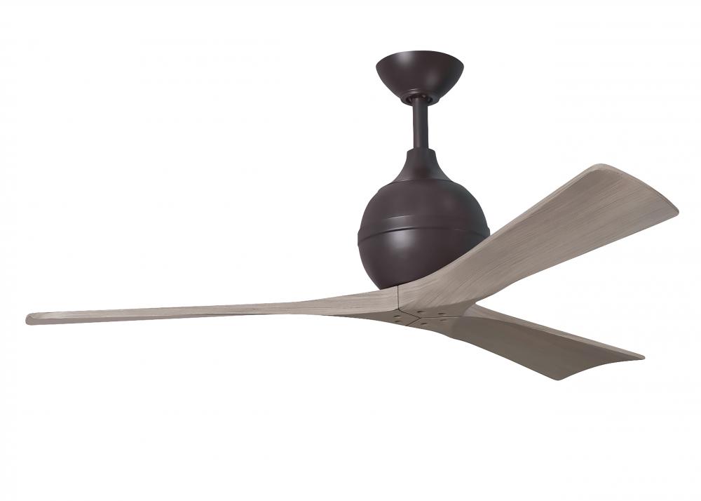 Irene-3 three-blade paddle fan in Textured Bronze finish with 52&#34; gray ash tone blades.