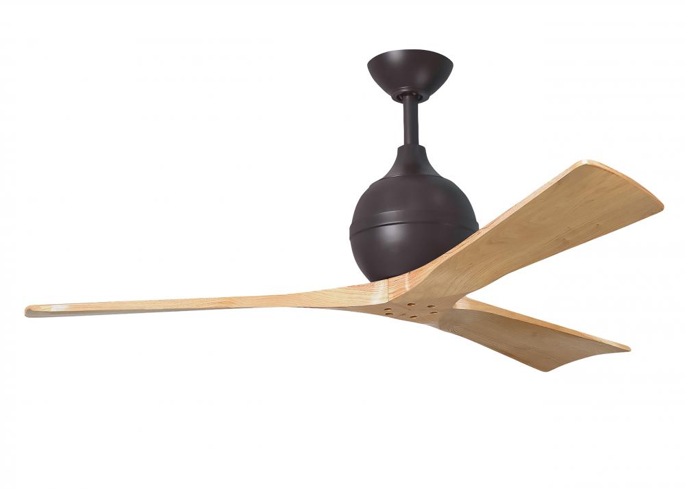 Irene-3 three-blade paddle fan in Textured Bronze finish with 52&#34; light maple tone blades.