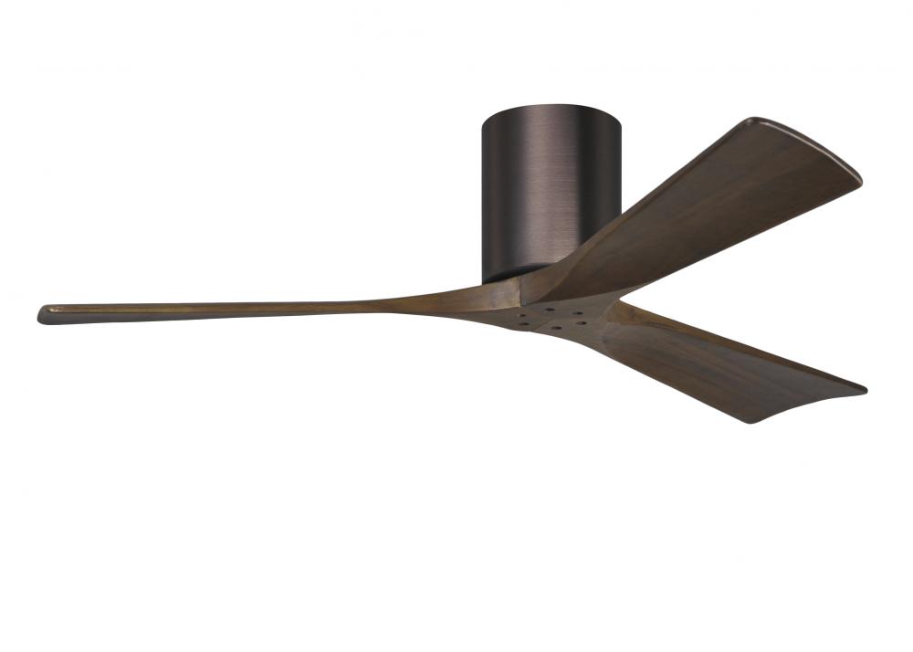 Irene-3H three-blade flush mount paddle fan in Brushed Bronze finish with 52” solid walnut tone
