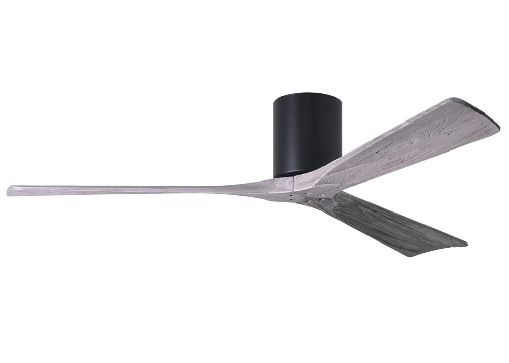Irene-3H three-blade flush mount paddle fan in Matte Black finish with 60” solid barn wood tone
