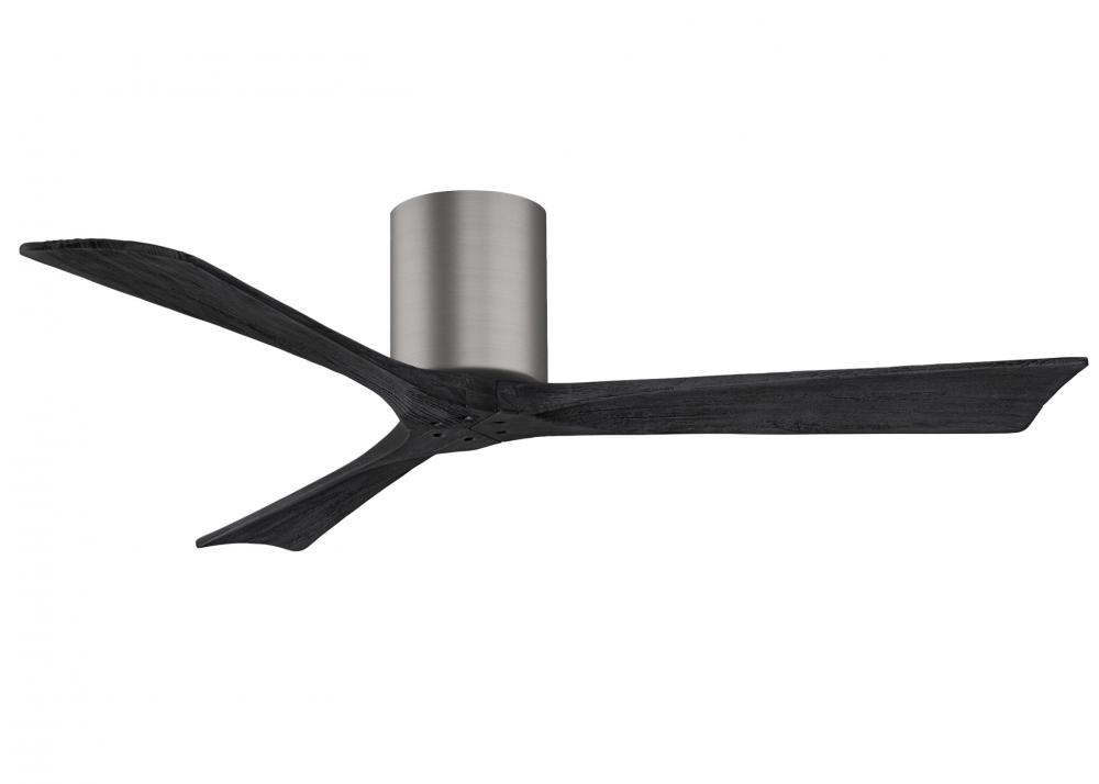 Irene-3H three-blade flush mount paddle fan in Brushed Pewter finish with 52” solid matte black