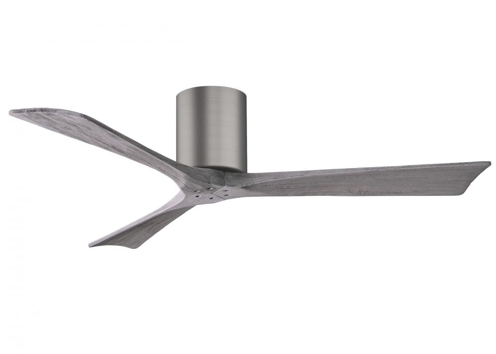 Irene-3H three-blade flush mount paddle fan in Brushed Pewter finish with 52” solid barn wood to