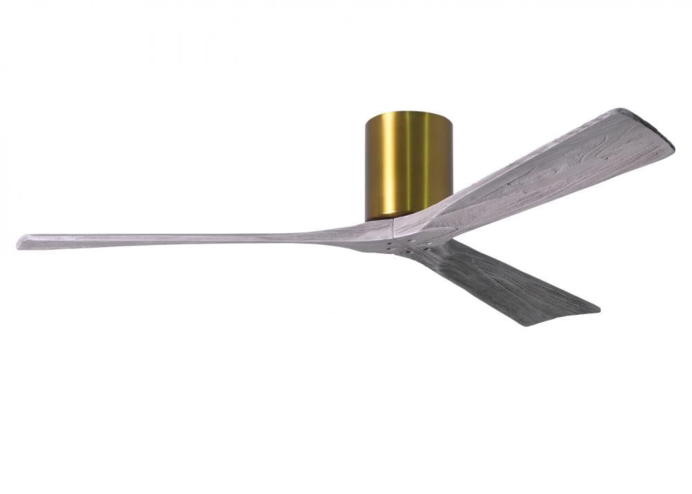 Irene-3H three-blade flush mount paddle fan in Brushed Brass finish with 60” solid barn wood ton
