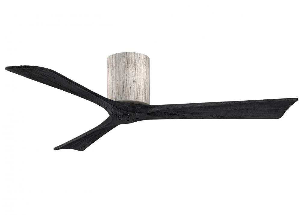 Irene-3H three-blade flush mount paddle fan in Barn Wood finish with 52” solid matte black wood