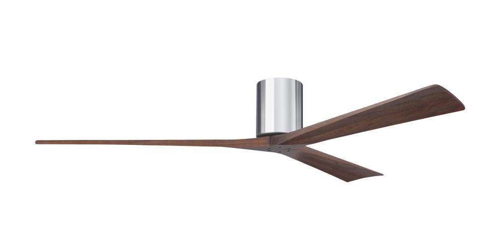 Irene-3H three-blade flush mount paddle fan in Polished Chrome finish with 72” solid walnut tone