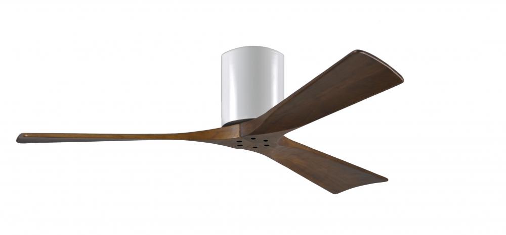 Irene-3H three-blade flush mount paddle fan in Gloss White finish with 52” solid walnut tone bla