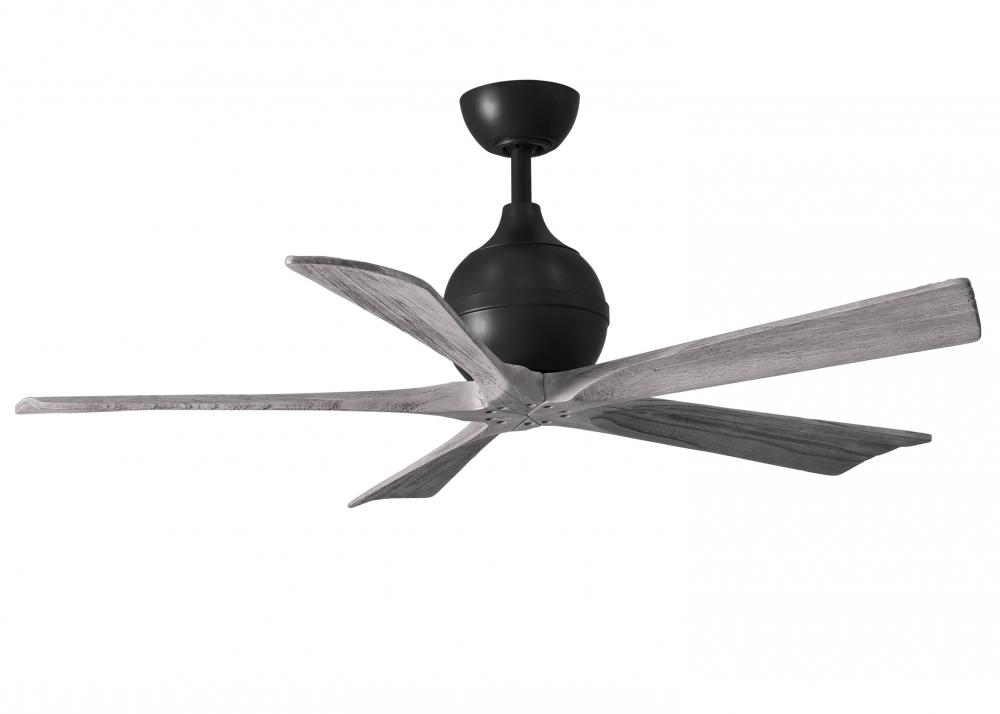 Irene-5 five-blade paddle fan in Matte Black finish with 52&#34; solid barn wood tone blades.