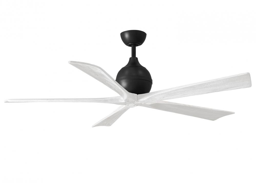 Irene-5 five-blade paddle fan in Matte Black finish with 60&#34; solid matte white wood blades.
