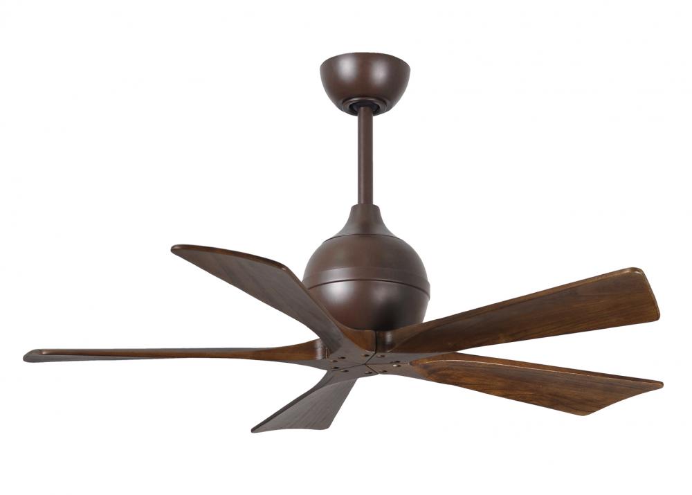 Irene-5 five-blade paddle fan in Textured Bronze finish with 42&#34; solid walnut tone blades.
