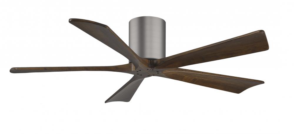 Irene-5H five-blade flush mount paddle fan in Brushed Pewter finish with 52” solid walnut tone b