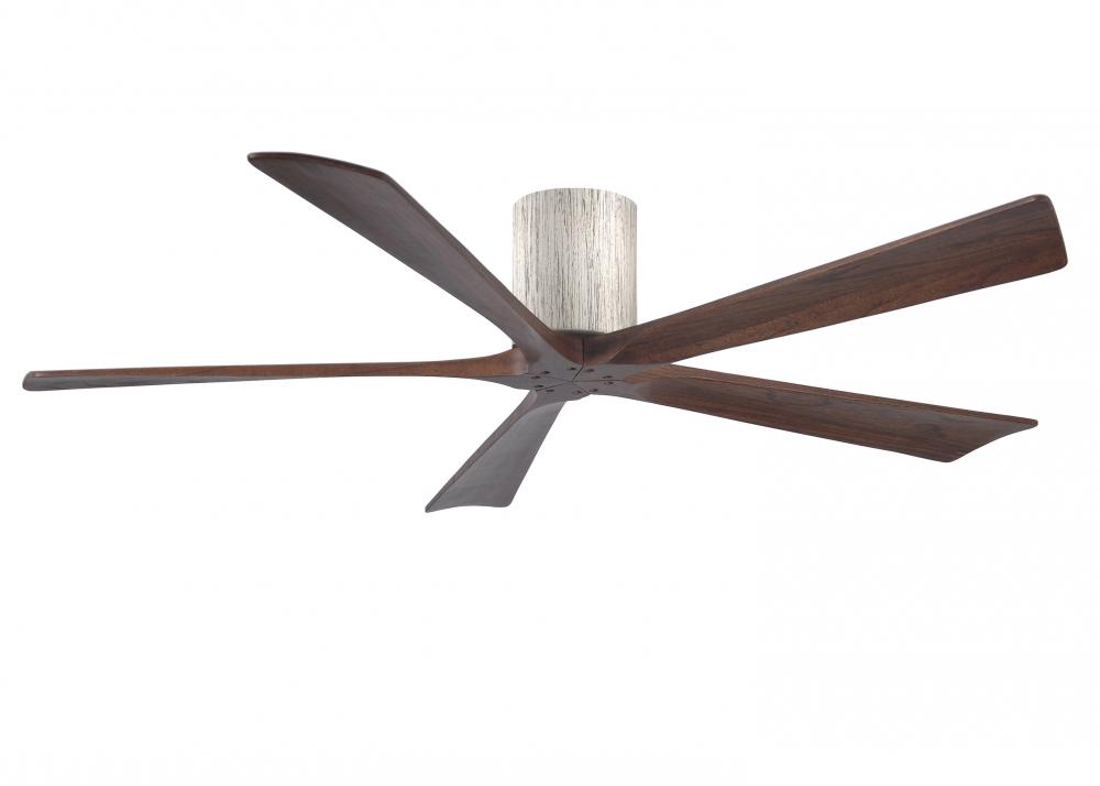 Irene-5H five-blade flush mount paddle fan in Barn Wood finish with 60” solid walnut tone blades