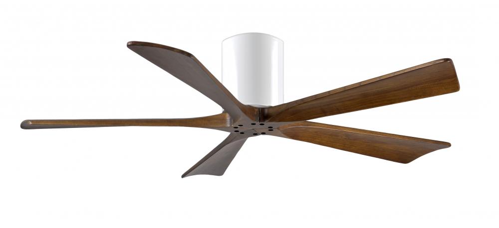 Irene-5H five-blade flush mount paddle fan in Gloss White finish with 52” solid walnut tone blad