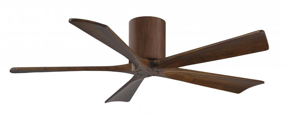 Irene-5H five-blade flush mount paddle fan in Walnut finish with 52” solid walnut tone blades. 