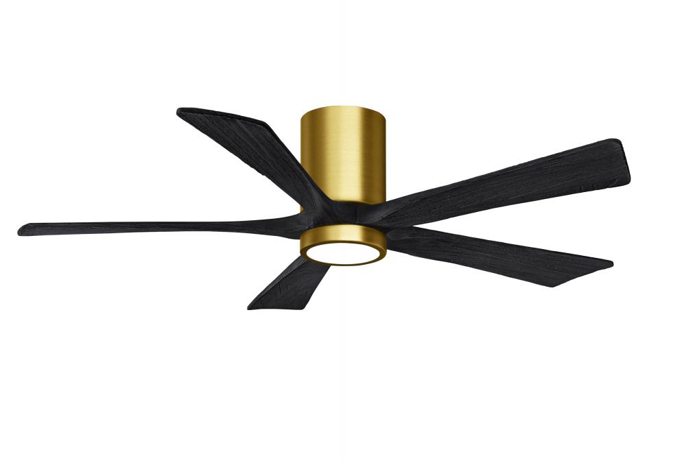 IR5HLK five-blade flush mount paddle fan in Brushed Brass finish with 52” solid barn wood tone b