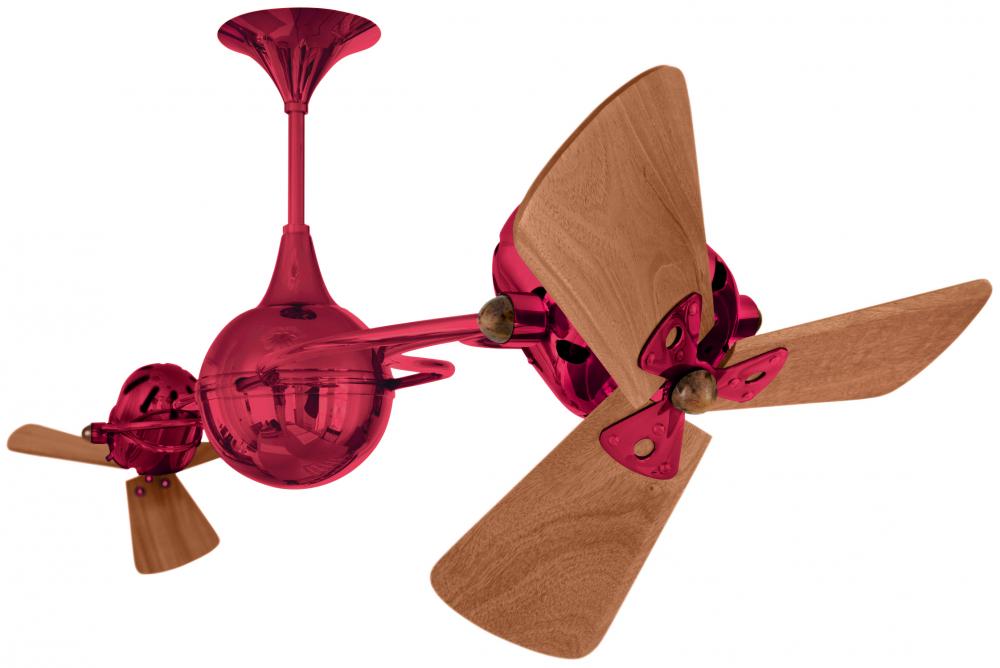 Italo Ventania 360° dual headed rotational ceiling fan in  Rubi (Red) finish with solid sustainab