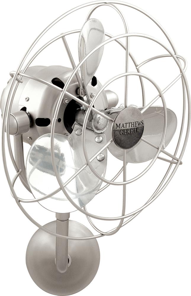 Michelle Parede vintage style wall fan in brushed nickel finish. Optimized for damp locations.