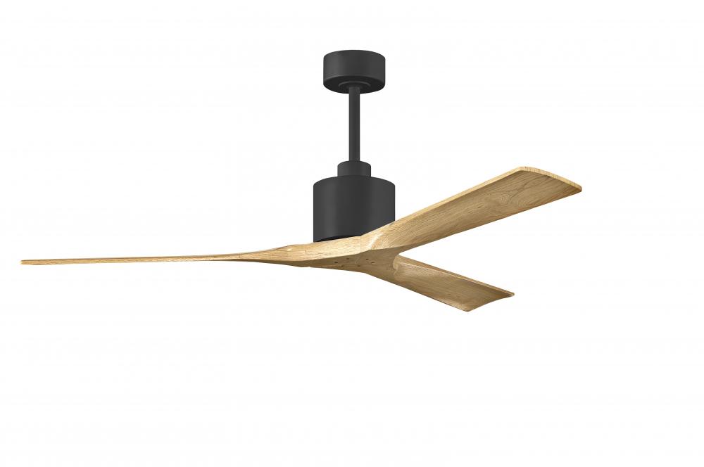 Nan 6-speed ceiling fan in Matte Black finish with 60” solid light maple tone wood blades