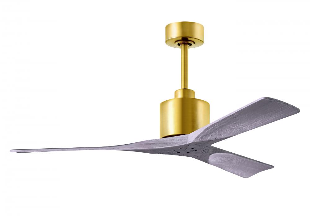 Nan 6-speed ceiling fan in Brushed Brass finish with 52” solid barn wood tone wood blades