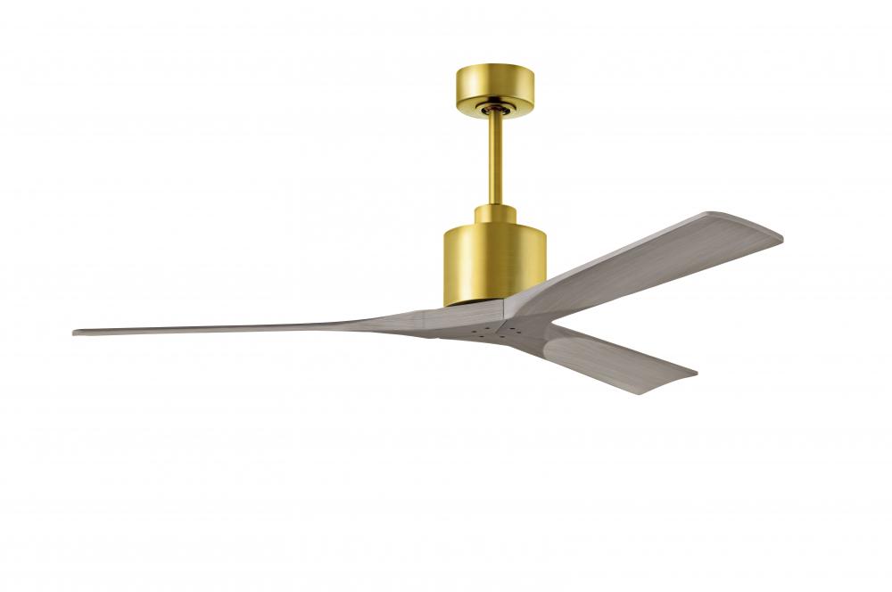 Nan 6-speed ceiling fan in Brushed Brass finish with 60” solid gray ash tone wood blades