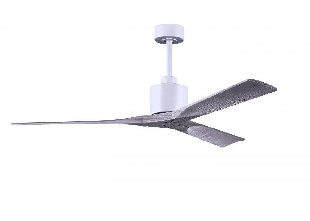 Nan 6-speed ceiling fan in Matte White finish with 60” solid barn wood tone wood blades