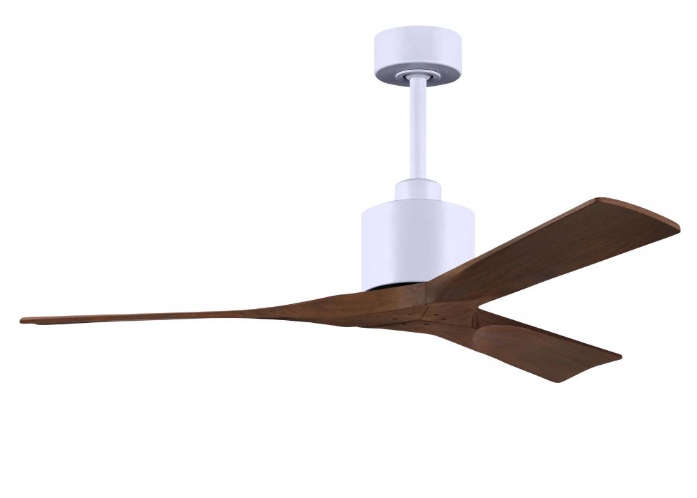 Nan 6-speed ceiling fan in Matte White finish with 52” solid walnut tone wood blades
