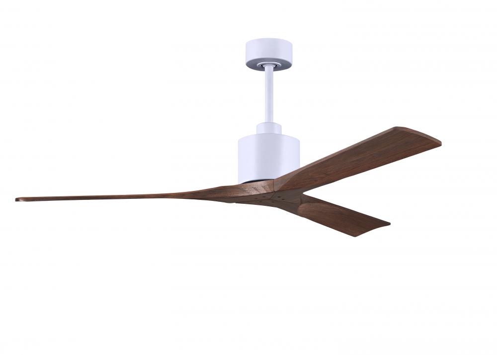 Nan 6-speed ceiling fan in Matte White finish with 60” solid walnut tone wood blades