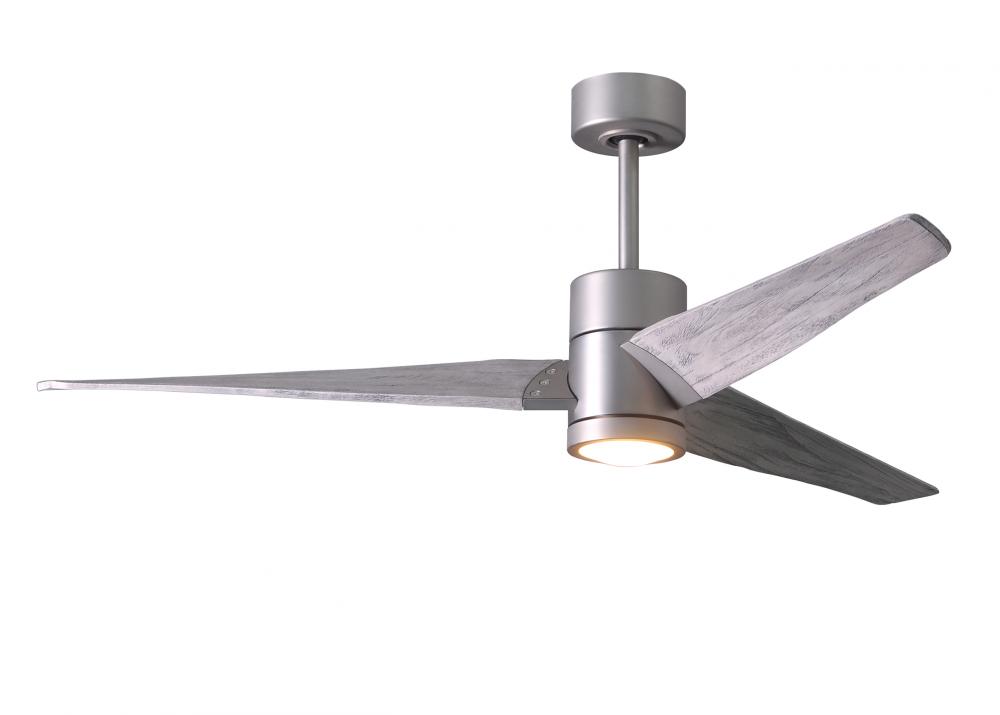 Super Janet three-blade ceiling fan in Brushed Nickel finish with 60” solid barn wood tone blade