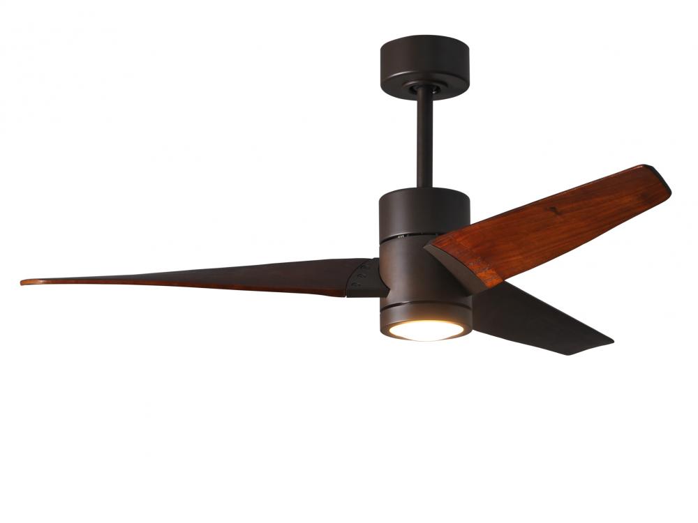 Super Janet three-blade ceiling fan in Textured Bronze finish with 52” solid walnut tone blades