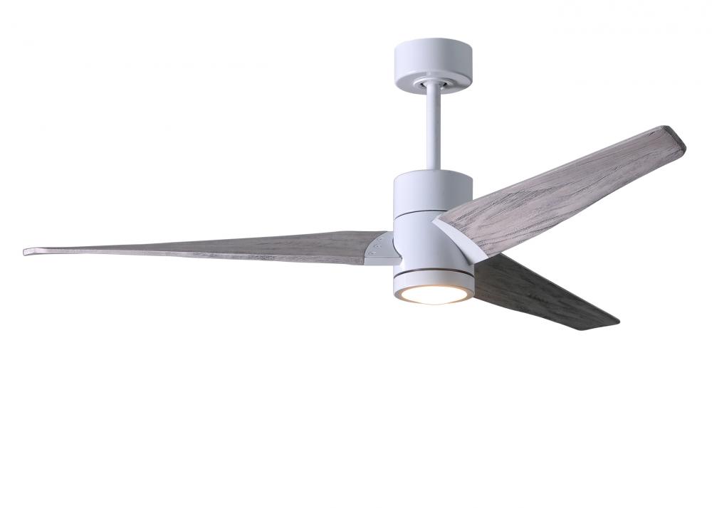 Super Janet three-blade ceiling fan in Gloss White finish with 60” solid barn wood tone blades a