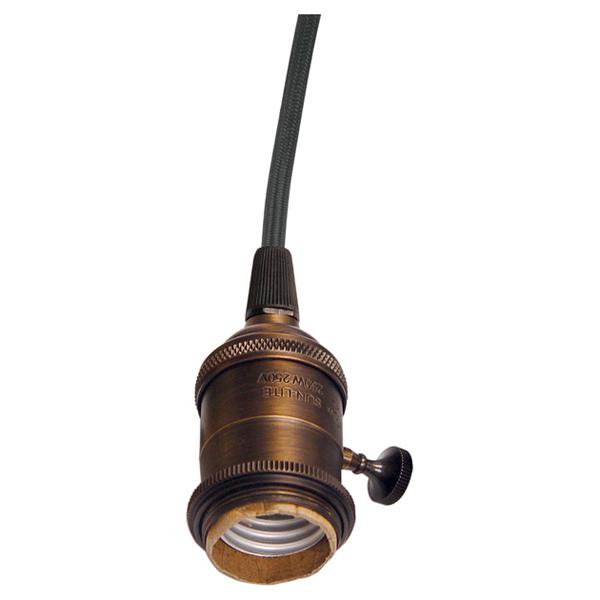 Medium base lampholder; 4pc. Solid brass; prewired; On/Off; Uno ring; 10ft. 18/2 SVT Black Cord;