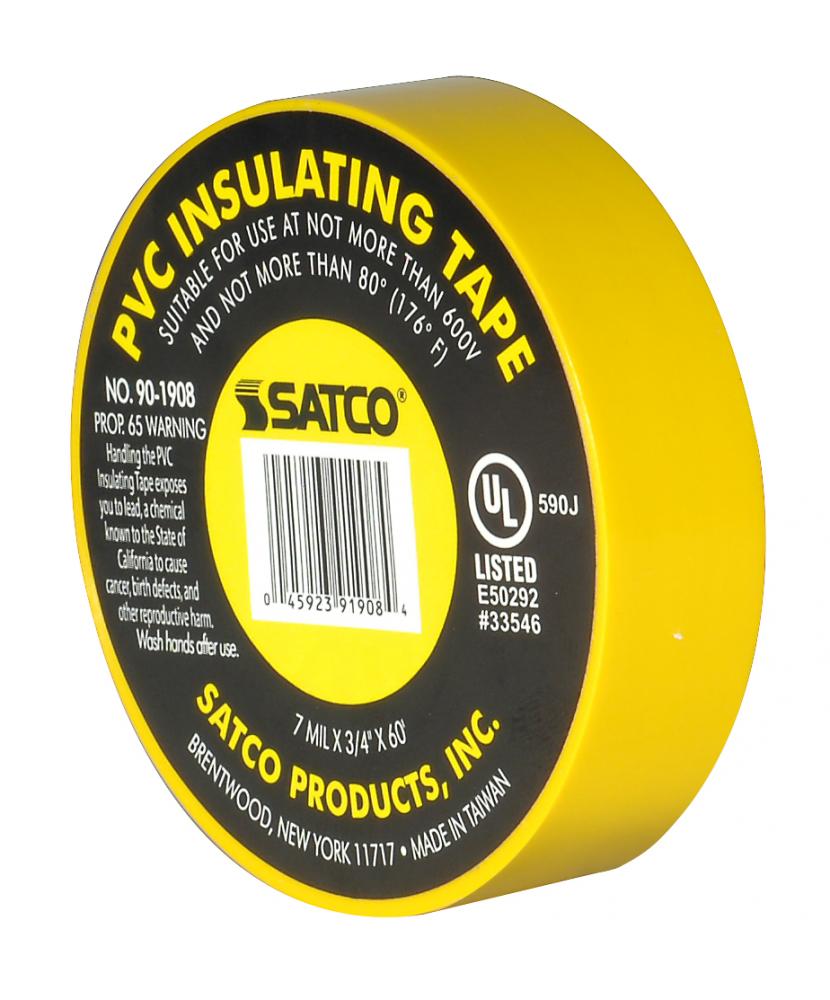 PVC Electrical Tape; 3/4&#34; x 60 Foot; Yellow