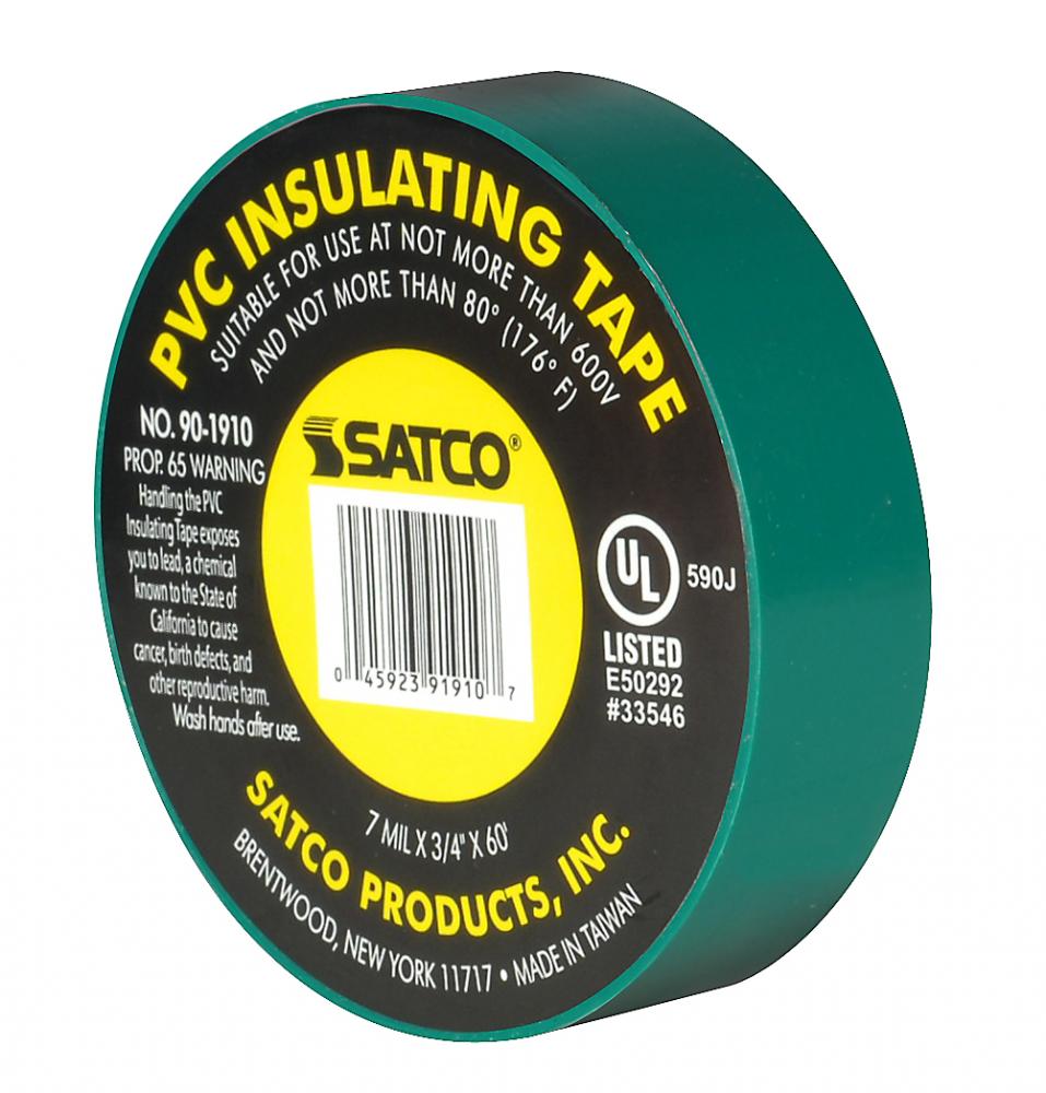 PVC Electrical Tape; 3/4&#34; x 60 Foot; Green