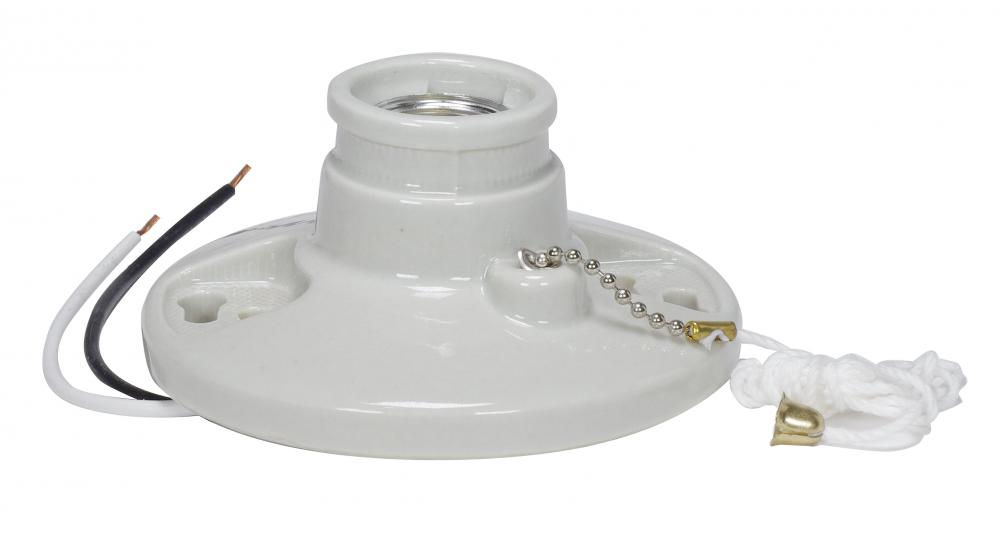 Glazed Porcelain On-Off Pull Chain Ceiling Receptacle; 7&#34; AWM B/W Leads 105C; Screw Terminals;