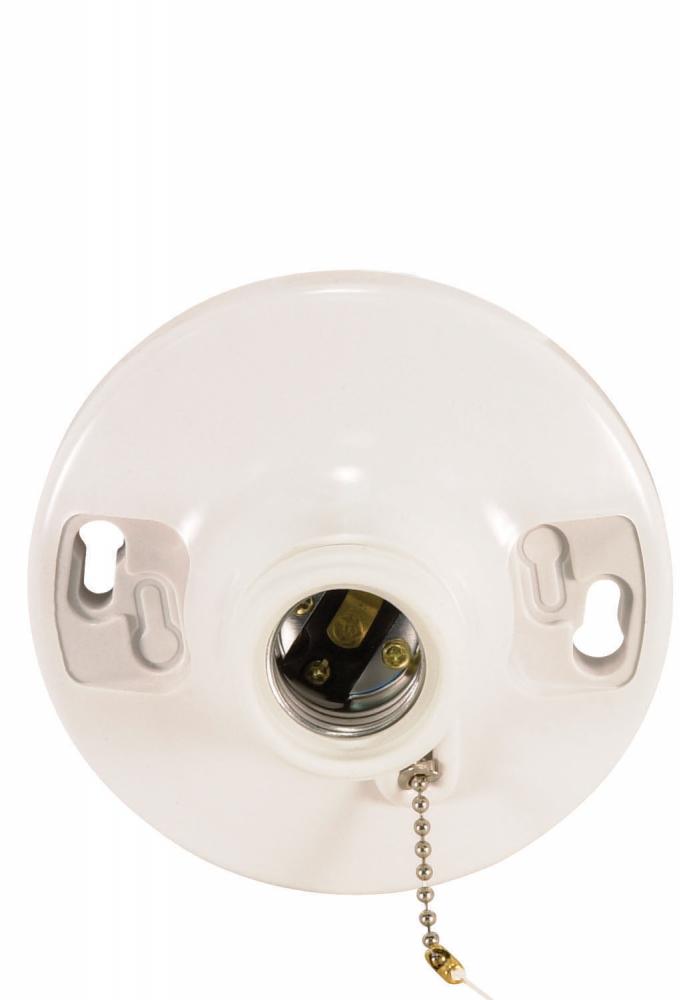 4 Terminal White Phenolic On-Off Pull Chain Ceiling Receptacle; Screw Terminals; 4-1/2&#34;