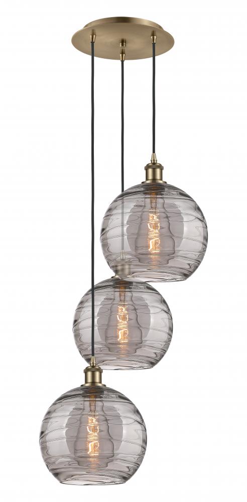 Athens Deco Swirl - 3 Light - 17 inch - Antique Brass - Cord hung - Multi Pendant