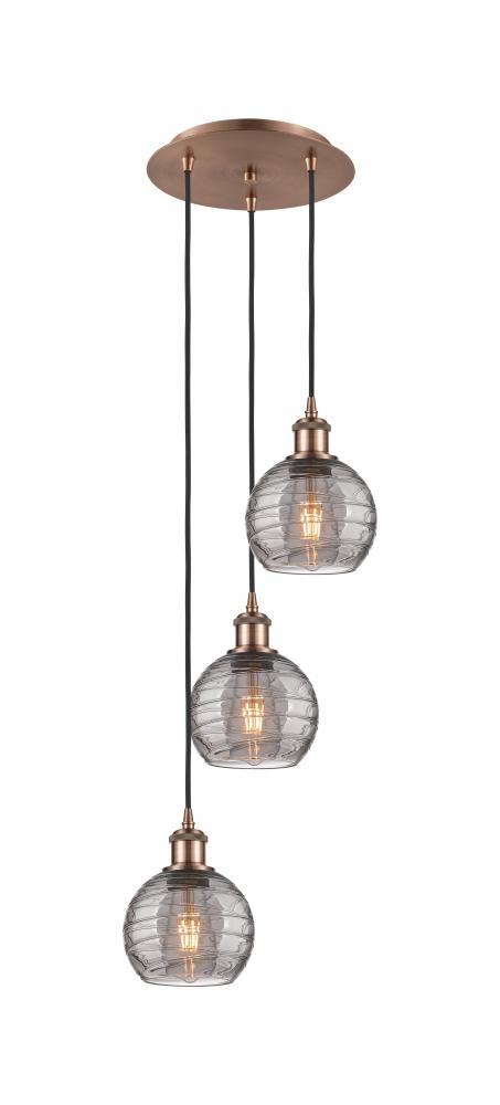 Athens Deco Swirl - 3 Light - 12 inch - Antique Copper - Cord hung - Multi Pendant