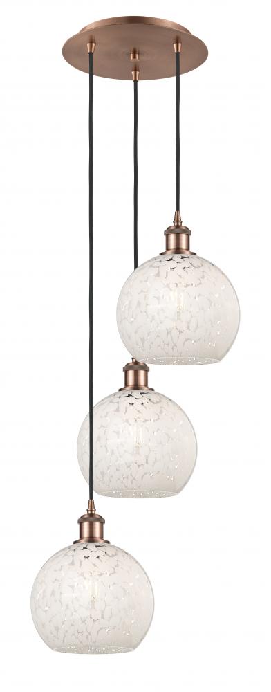 White Mouchette - 3 Light - 15 inch - Antique Copper - Cord Hung - Multi Pendant