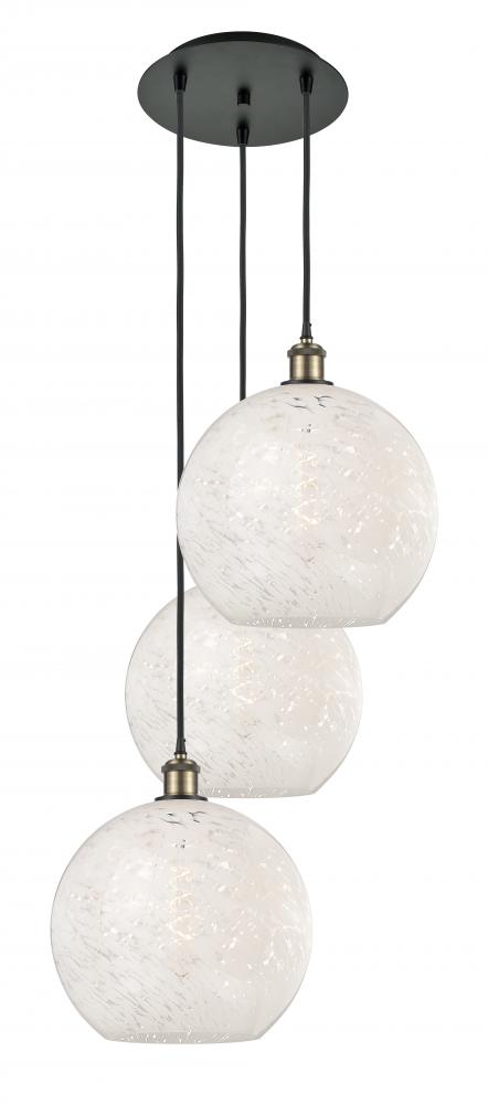 White Mouchette - 3 Light - 19 inch - Black Antique Brass - Cord Hung - Multi Pendant