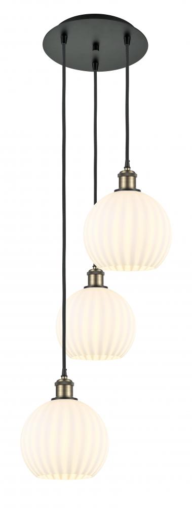 White Venetian - 3 Light - 15 inch - Black Antique Brass - Cord Hung - Multi Pendant