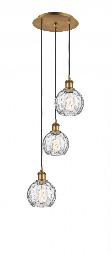 Athens Water Glass - 3 Light - 13 inch - Brushed Brass - Cord hung - Multi Pendant
