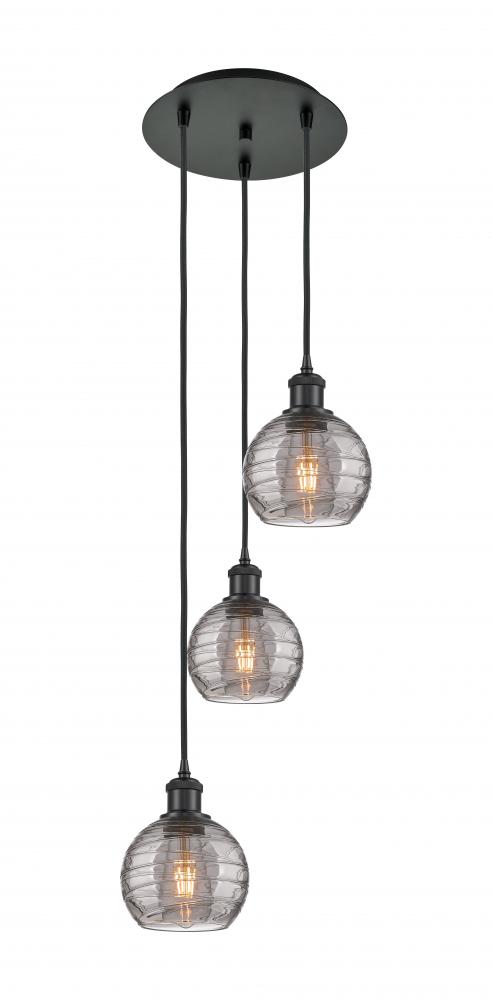 Athens Deco Swirl - 3 Light - 12 inch - Matte Black - Cord hung - Multi Pendant