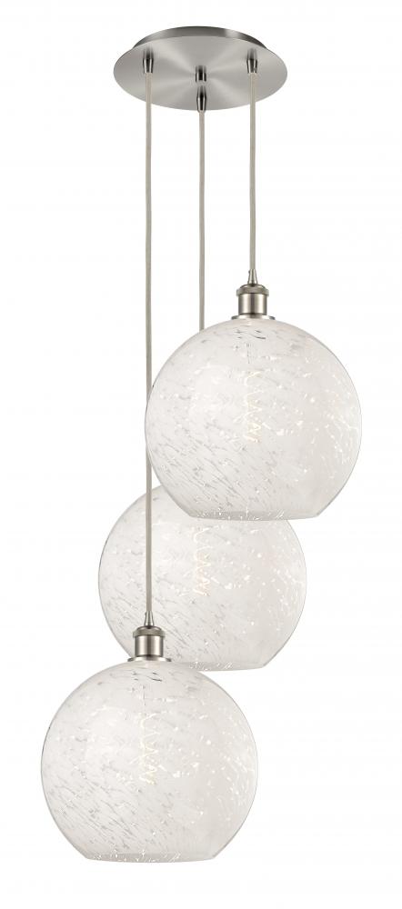 White Mouchette - 3 Light - 19 inch - Brushed Satin Nickel - Cord Hung - Multi Pendant