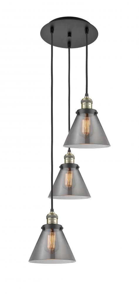 Cone - 3 Light - 14 inch - Black Antique Brass - Cord hung - Multi Pendant