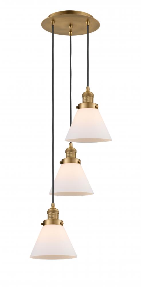 Cone - 3 Light - 14 inch - Brushed Brass - Cord hung - Multi Pendant