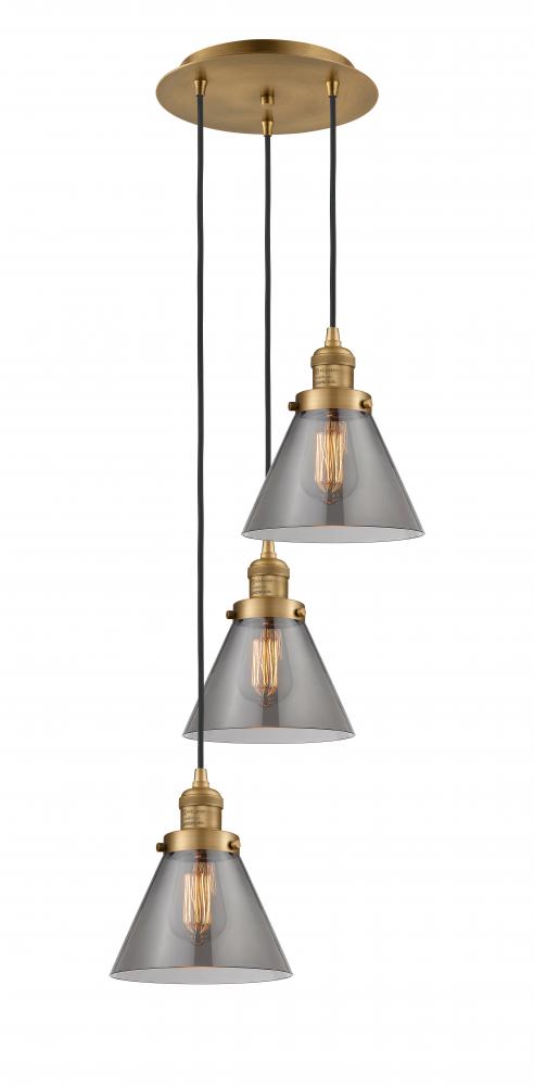 Cone - 3 Light - 14 inch - Brushed Brass - Cord hung - Multi Pendant