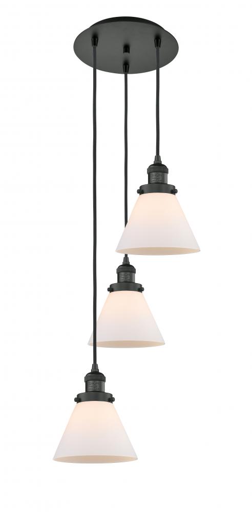 Cone - 3 Light - 14 inch - Matte Black - Cord hung - Multi Pendant