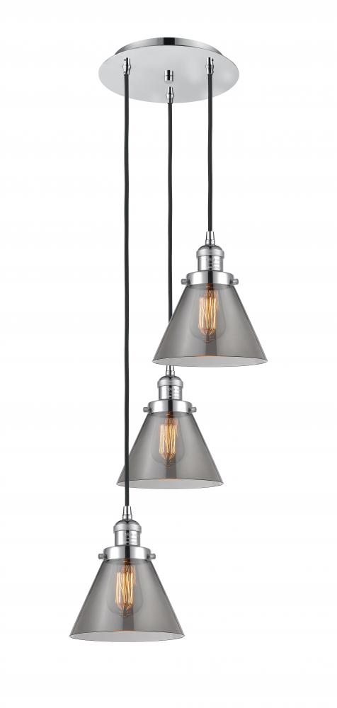 Cone - 3 Light - 14 inch - Polished Chrome - Cord hung - Multi Pendant