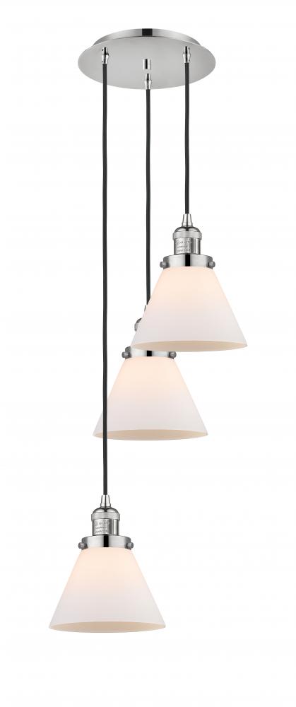 Cone - 3 Light - 14 inch - Polished Nickel - Cord hung - Multi Pendant