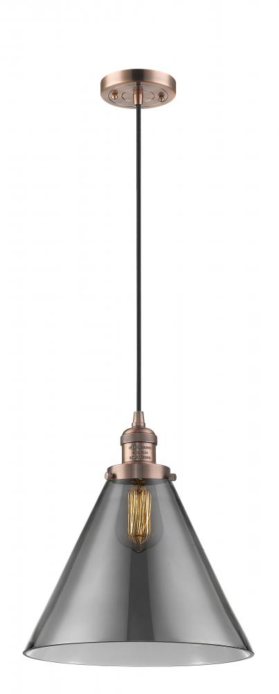 Cone - 1 Light - 12 inch - Antique Copper - Cord hung - Mini Pendant