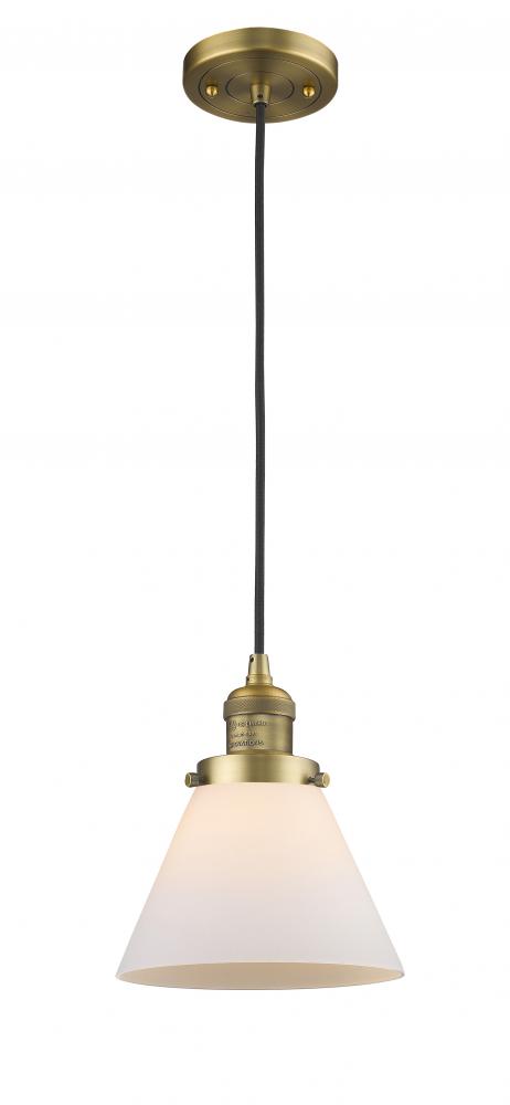 Cone - 1 Light - 8 inch - Brushed Brass - Cord hung - Mini Pendant